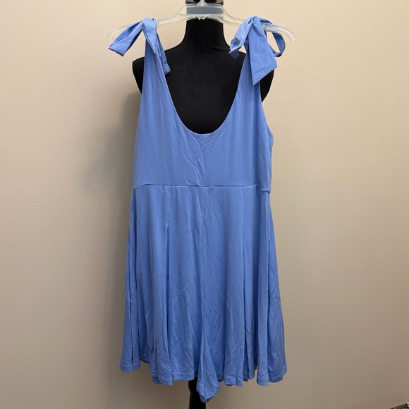 NWT Blogilates Women’s XL Cool Blue Sleeveless Sweetheart Romper Tie Bow Straps - Picture 4 of 8